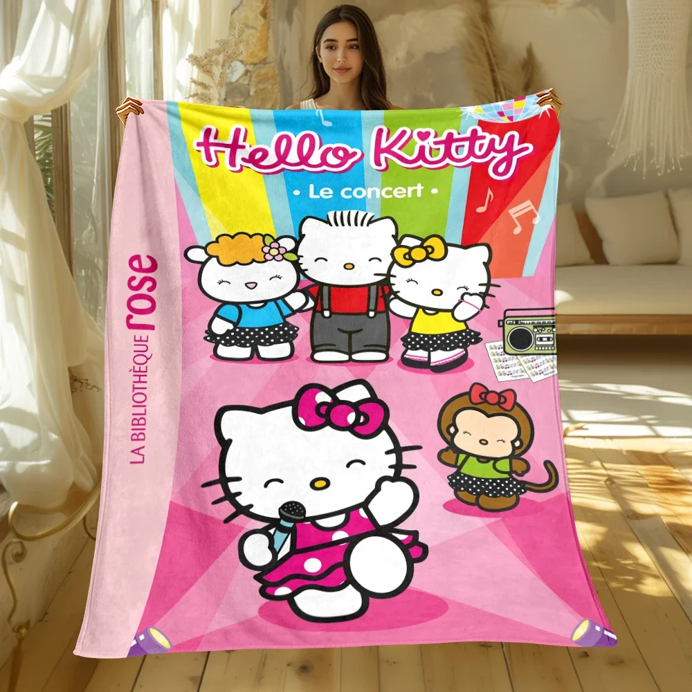 HelloKitty Sanrio Cute HD Printed Flannel Thin Blanket.Four Season Blanket.for Sofa,beds,living Rooms,travel Picnic Blanket Gift