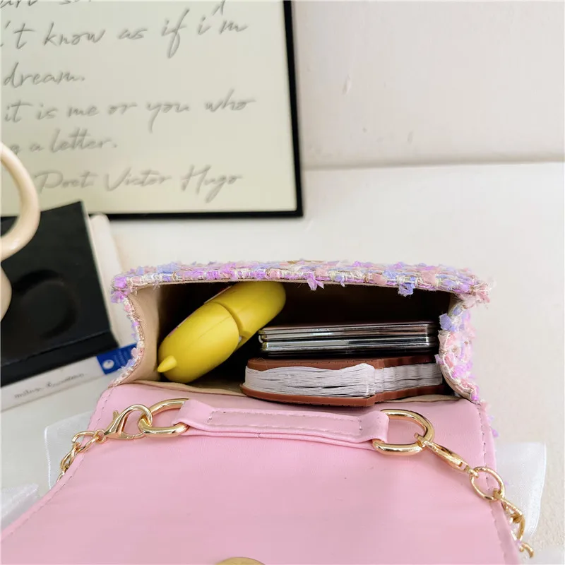 New handbags mini purse Lattice girls bag wool bags for children\'s pink girls purses and Pearl Handheld shoulder bag