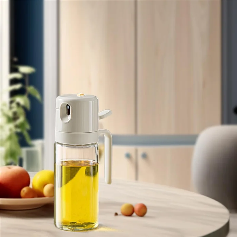 Spruzzatore di olio d'oliva da 1 pezzo per cucinare, flacone spray per olio d'oliva, distributore di olio 2 in 1, spray/dumping in vetro da 550 ml a doppio scopo