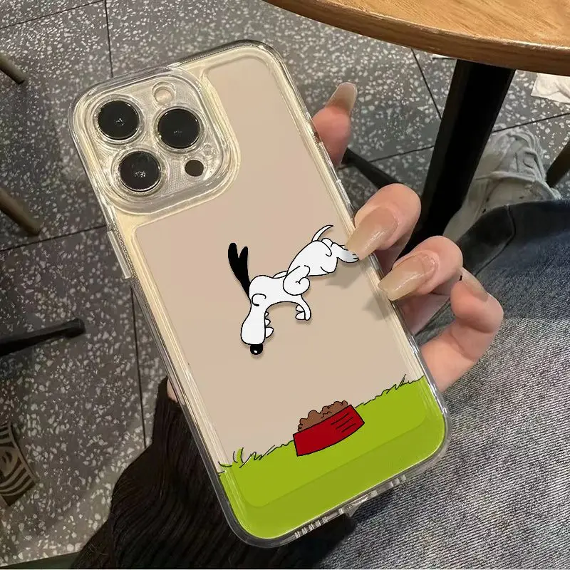 Peanut Snoopy Dining Cartoon Phone Case For iPhone 16 15 14 13 12 11ProMax XS Max XR 78Plus Y2K Exquisite Transparent Back Cover