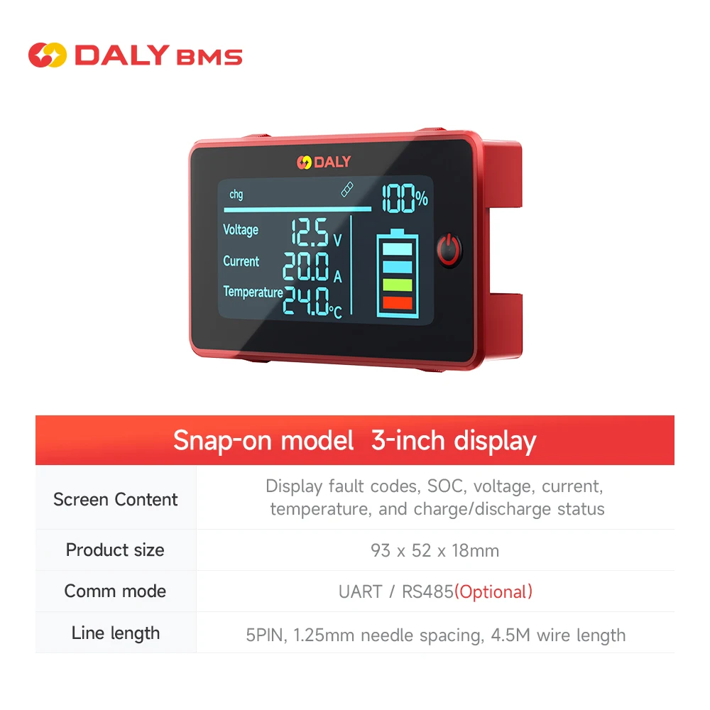 Daly Smart BMS 4S Lifepo4 12V 8S 24V 16S 48V 100A BT WiFi RS485 Экран ЖК-дисплея Защитная плата Литий-ионный аккумулятор 3 7 Фото №5