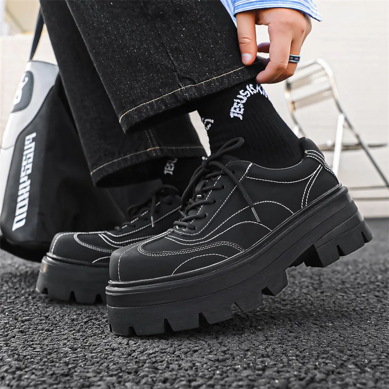 men luxury fashion punk rock dress platform shoes lace-up oxfords shoe black trendy original leather sneakers designer footwear