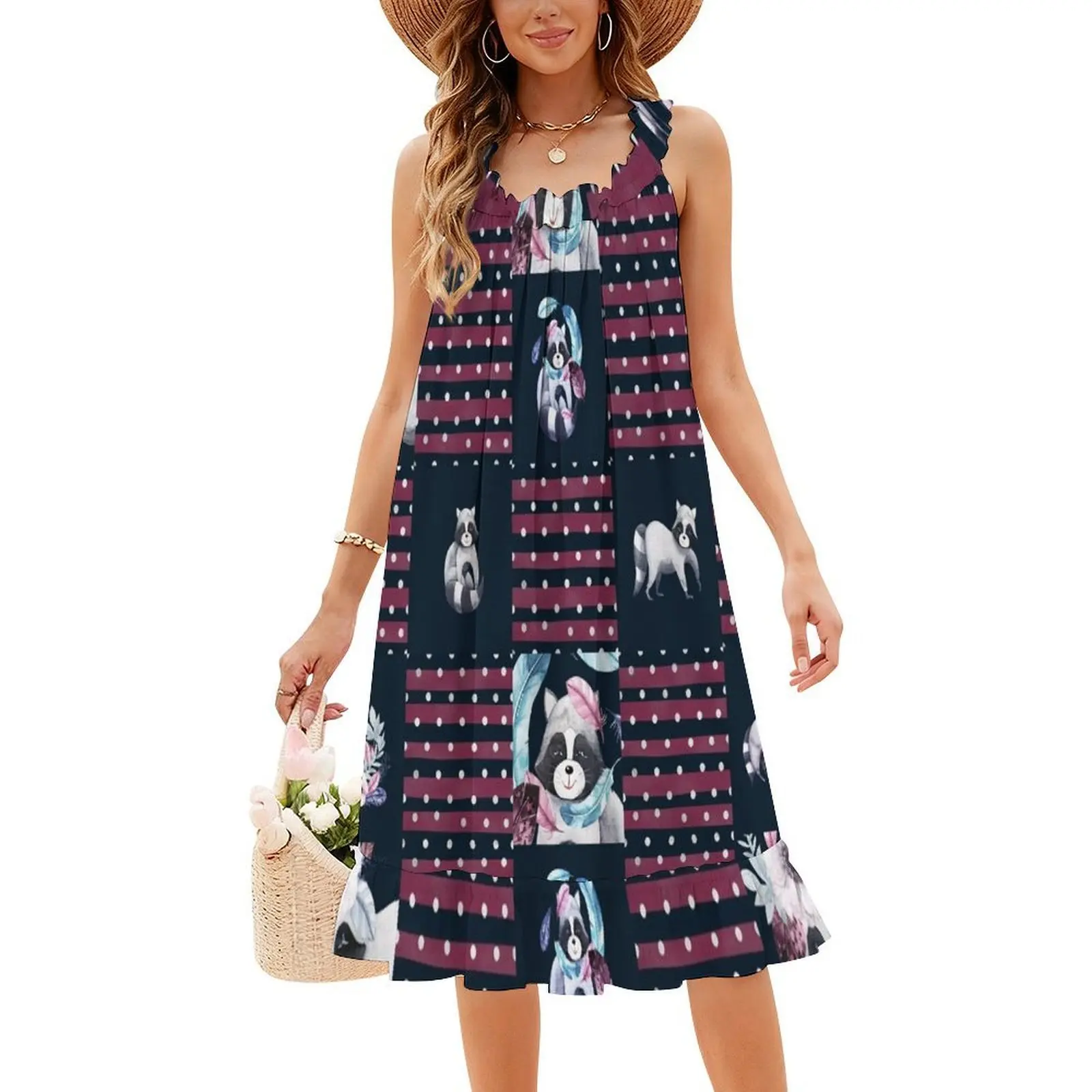 الراكون الأزهار ريشة الأزهار سموك فستان للنساء الربيع الصيف فستان كاجوال للحزب الراكون تشريح الراكون الفن الراكون #4