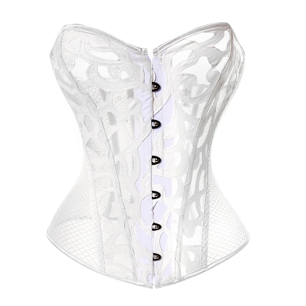 Black Women\'s Breathable Shapwear Costumes Sexy Transparent Mesh Corselet Hollow Out Corset Bustier Top