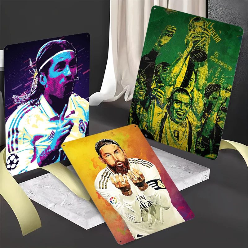 ملصقات فنية جدارية من القصدير من سيرجيو راموس لتزيين غرفة المعيشة في المنزل علامات معدنية قابلة للتخصيص لمحبي كرة القدم ديكور المنزل #2