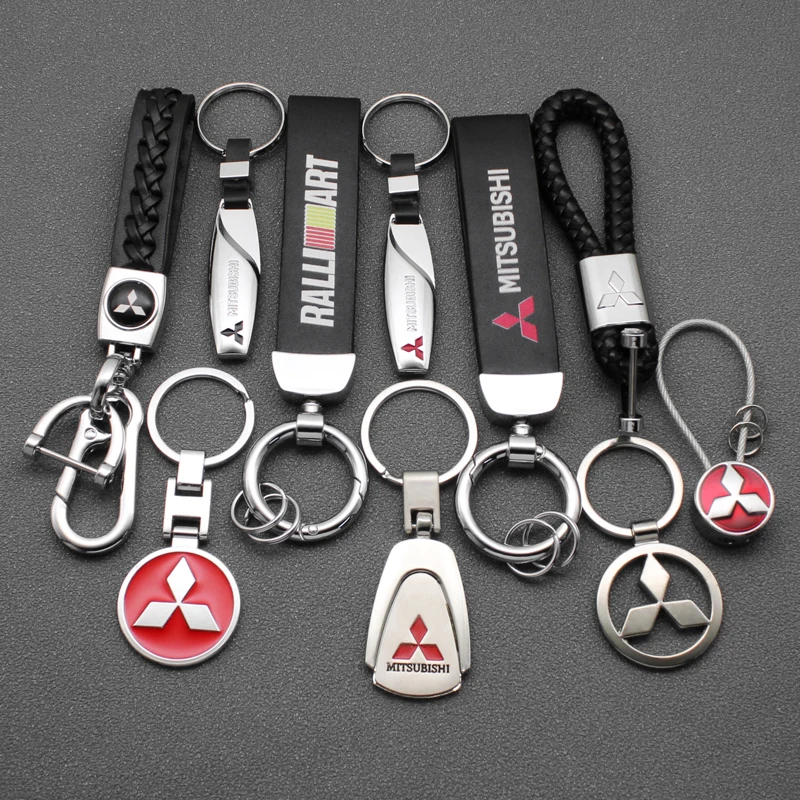 LLavero de Metal 3D para coche, llavero con emblema de cuero PU para Mitsubishi ASX Lancer EVO Pajero Outlander L200 Lancer, accesorios para automóvil, 1 ud.