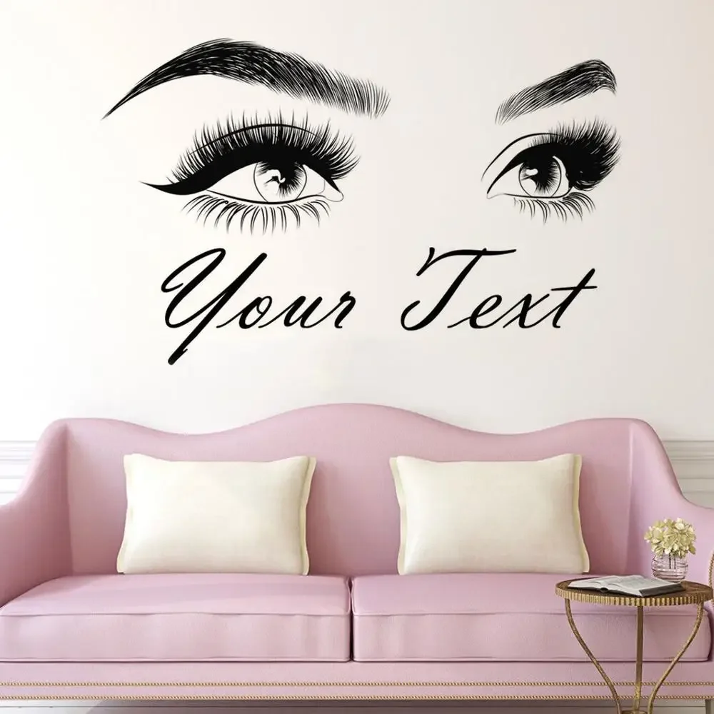 Lash & Brows Eyes Quote Text Wall Stickers Fashion Vinyl Eyelashes Wall Decals Beauty Salon Eyebrows Store Decor