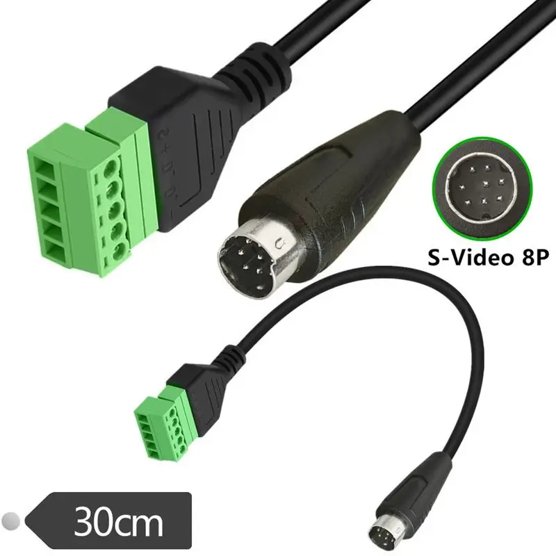 S-Video Mini DIN 8P Male to 5P Green Solder Free Terminal Adapter Wire Universal PLC Programming Pure Copper Data Cable 30cm