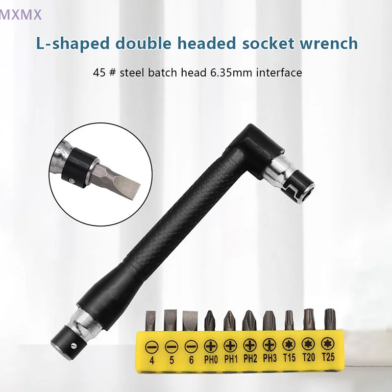 

L-shaped 1/4 Hexagonal Screwdriver Bit 90 Degree Double Head Handle Black 6.35 Wrench 10pc Yellow Tape Screwdriver Bit Tool Set