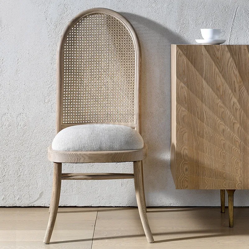 Factory Direct 2026 Nordic solid wood back chair tonality retro rattan dining hotel lobby meeting  Japanese small apartment