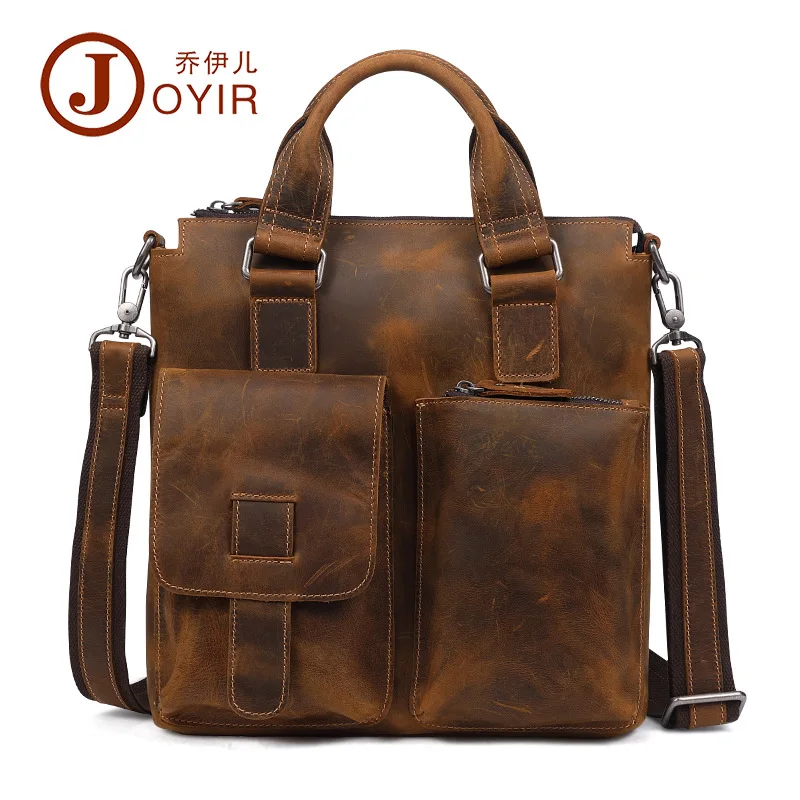 Customized Crazy Horse Leather Vintage Leather Men's Bag Business Men's Vertical Design Portable Briefcase Fashion Shoulder Mess