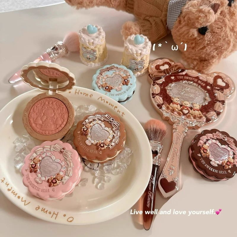 Flower Knows The Sweetie Bear Collection Silk Satin Blush Dessert Relief Embossed Cheek Lightweight Long LastingMakeup