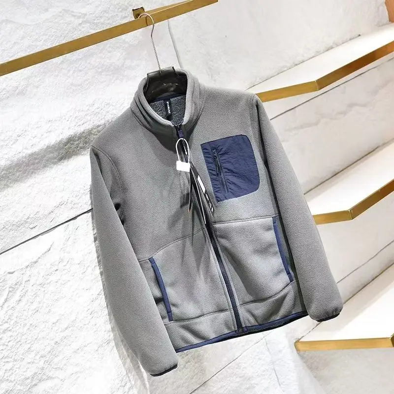 

Outdoor Windproof Warm Fce Jaet Simple Versatile Lamb Fur Stand Collar Jaet Fce Clothing for Men Winter Autumn