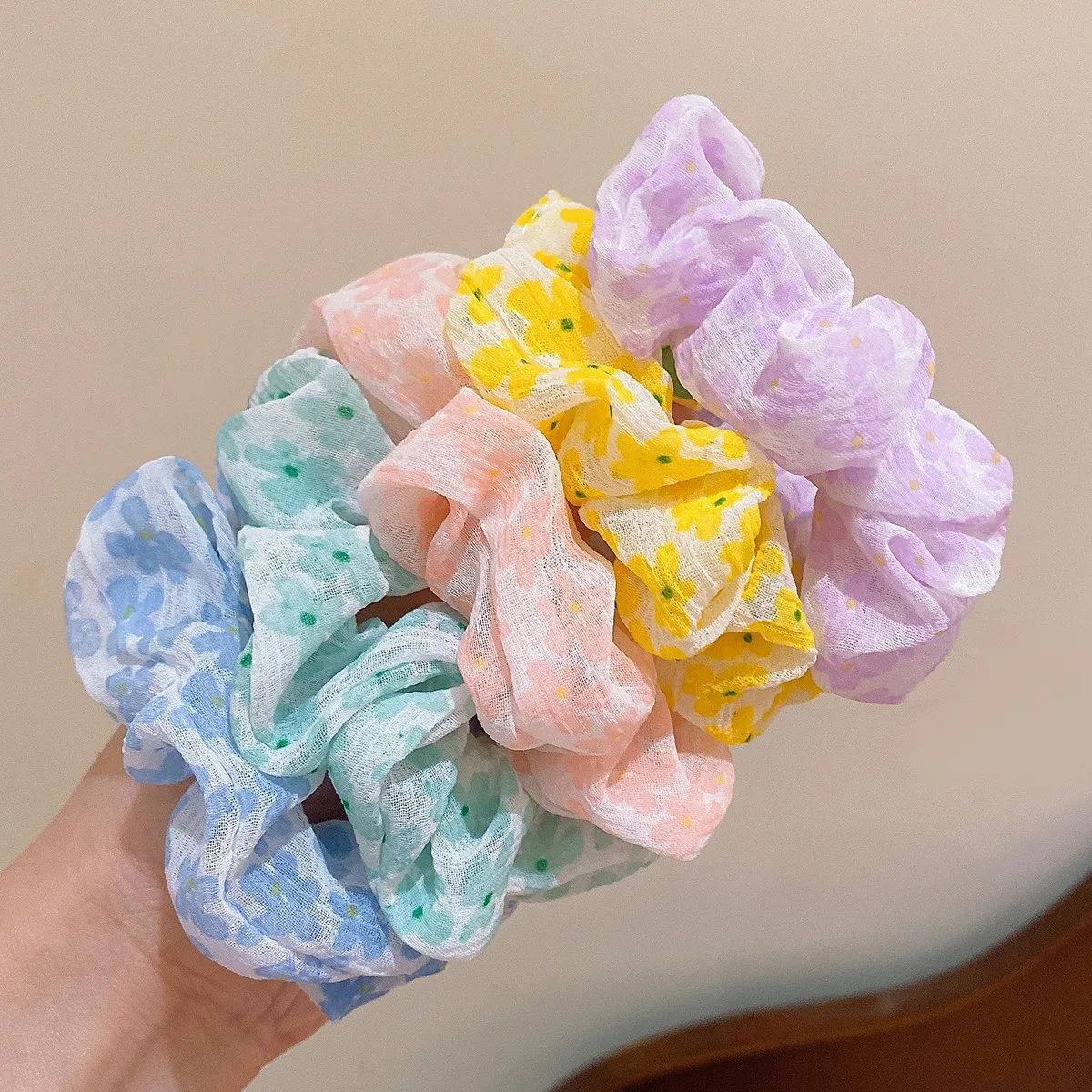 5PCS Women Girls Elastic Scrunchies Fashion Flower Plaid Satin Headband Rubber Hair Band Gum Ponytail Holder Hair Ties Accessory