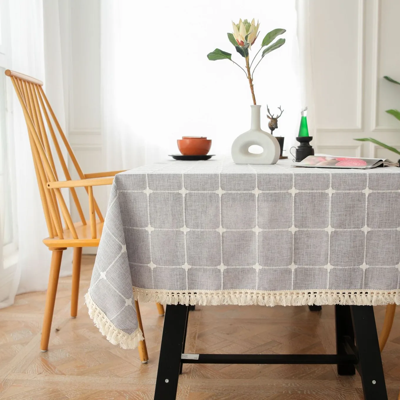 Modern Cotton Linen Tablecloth Waterproof and Oilproof Tablecloth Disposable Coffee Table Cover Gray Home Kitchen Decoration