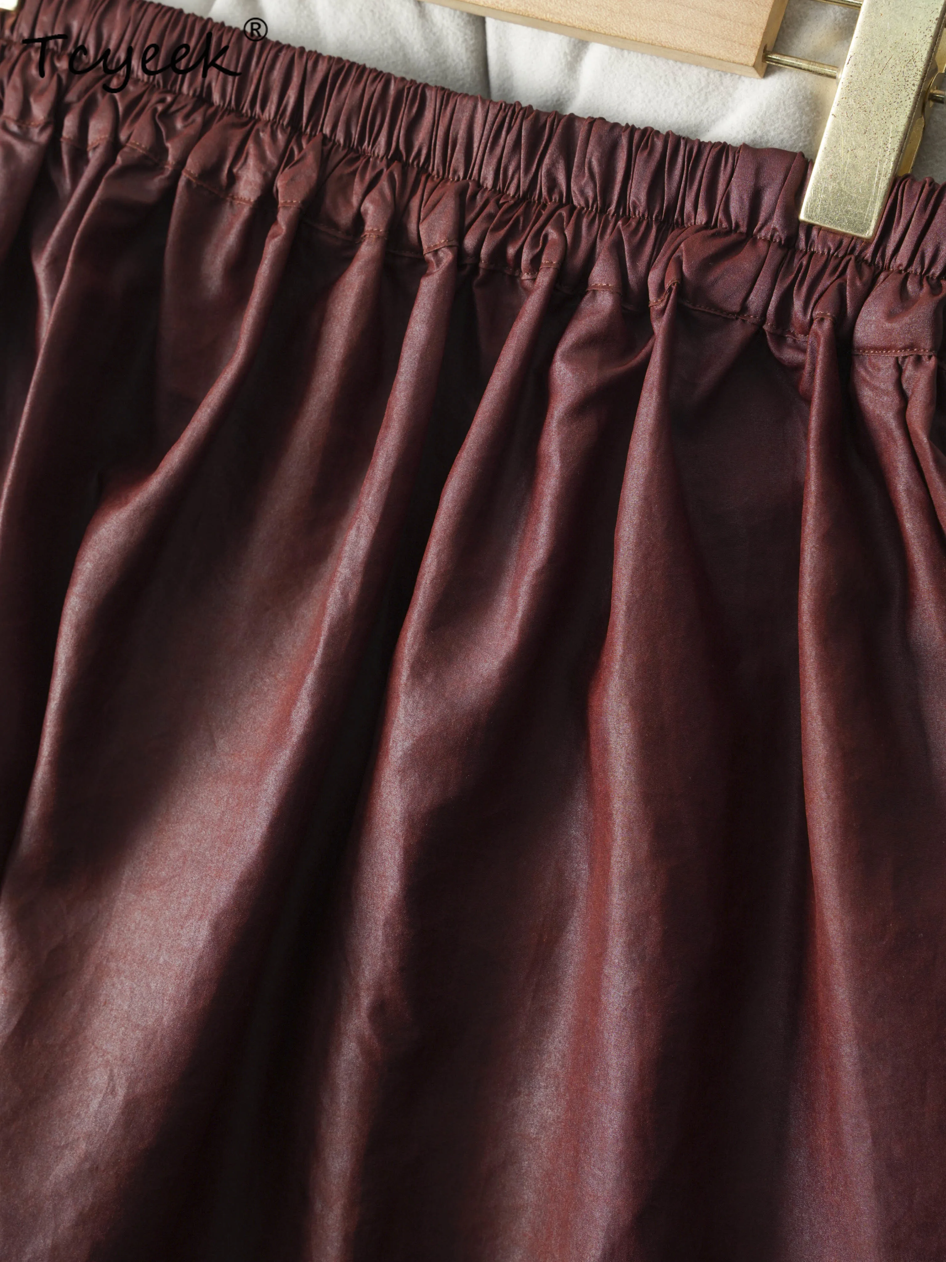 Tcyeek ผ้าไหมหม่อน 100% ฤดูใบไม้ผลิฤดูร้อนใหม่จีน Slimming A-Line สีทึบความยาวกลางกระโปรงผู้หญิง ЮЖ