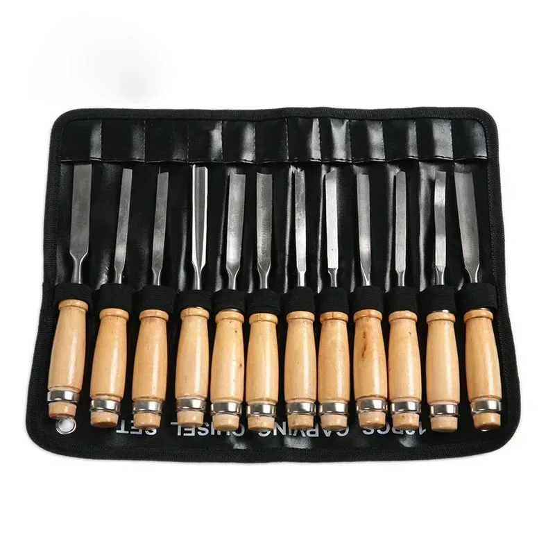 Wood Carving Tools 12 Piece Carving Knife Set Chisel Set Handmade Flat Chisel Woodworking Carving Knife Set