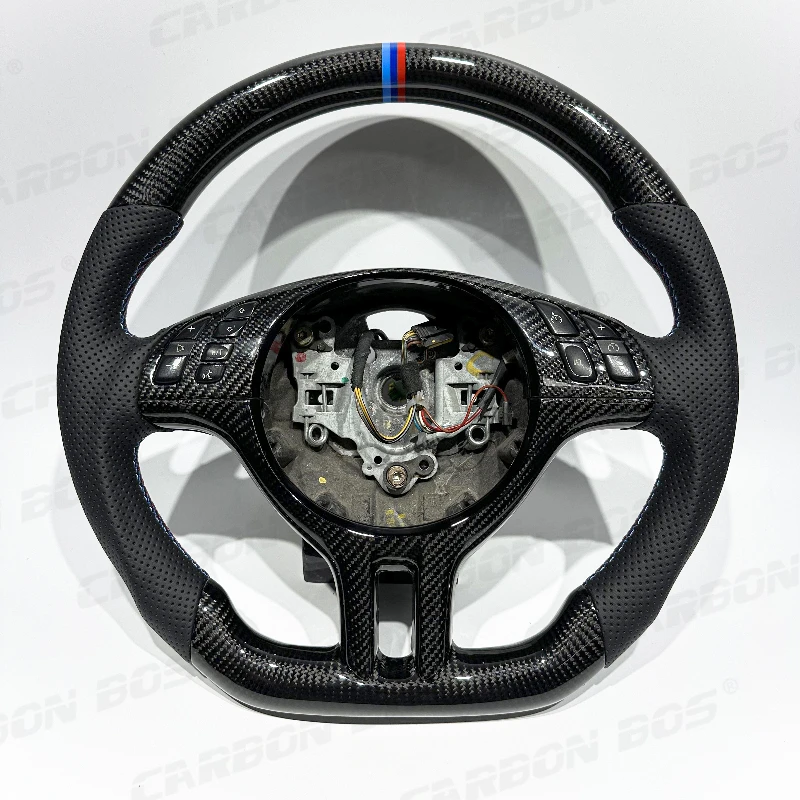 Made of real black carbon fiber perforated leather top-grade customized steering wheel suitable for BMW E46 classic model
