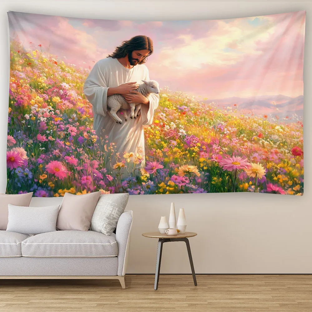 Jesus Background Tapestry Religious Themed Polyester Wall Hanging Sacred Dramatic Scenes Home Decor Artistic Tapestries