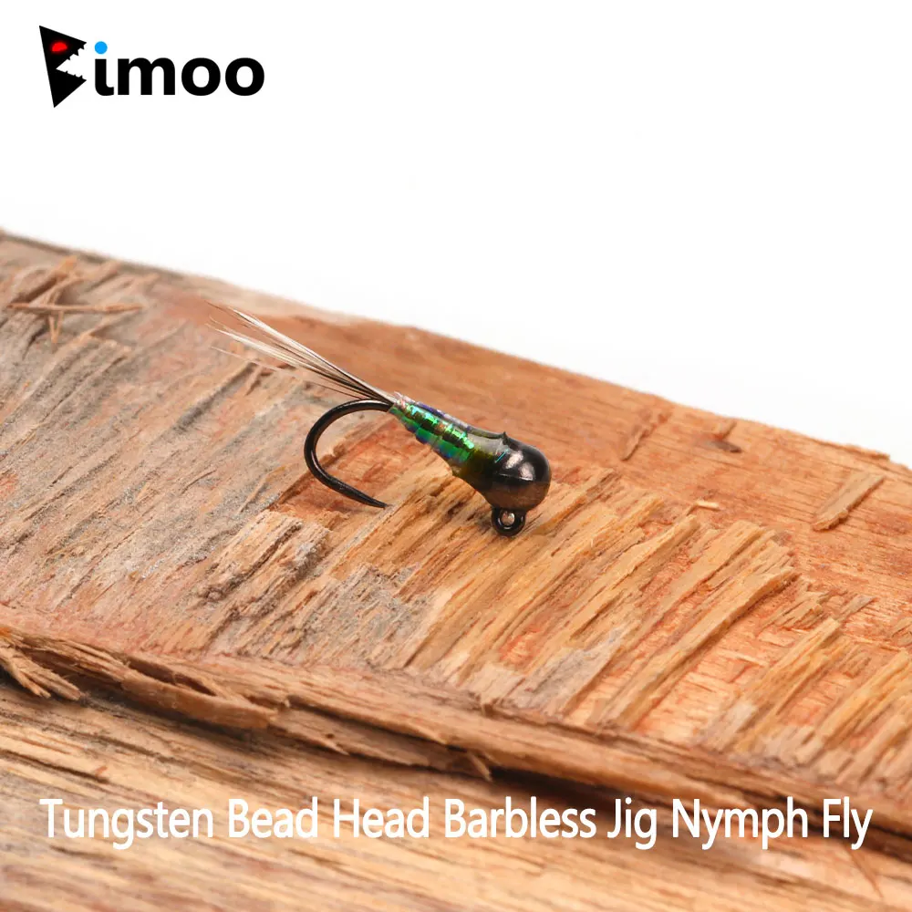 Bimoo 4 pz #18 testa di perline di tungsteno Barbless Jig ninfa Fly epossidica coda di fagiano lavello veloce bagnato Euro ninfa mosca trota esche da pesca
