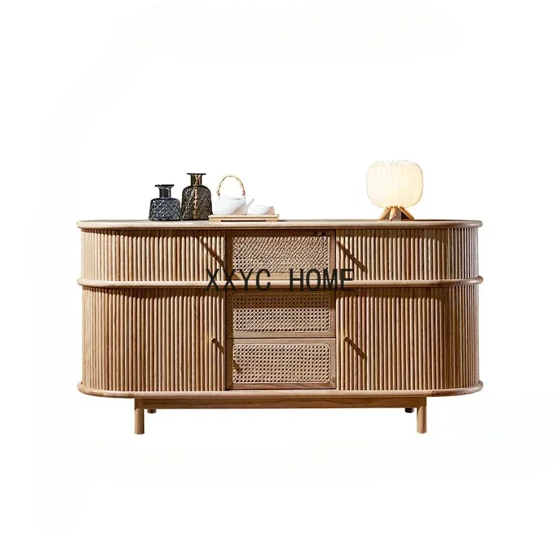 Massief Houten Locker Rotan Dressoir Kast Japanse Retro Shutter Entree Kast Zijkast Ladekast