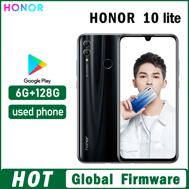 HONOR 10 Lite Smartphone Global firmware CPU HiSilicon Qilin 710 Rear camera pixels 24MP 3400mAh used phone