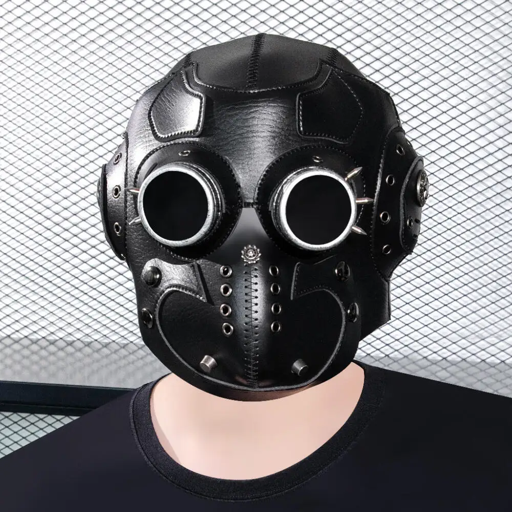 Unisex Medieval Gas Mask Halloween Steampunk Plague Cosplay PU Leather Headset Goggles Rivets Star Decoration Headgear
