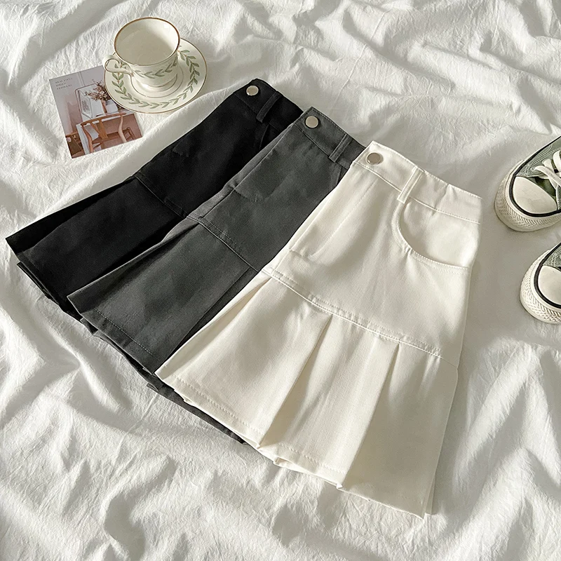 High Waist Pleated  Skirt Women's Winter Sweater Matching College Style A-Line Short Skirt Slimming Effect Teen Girls