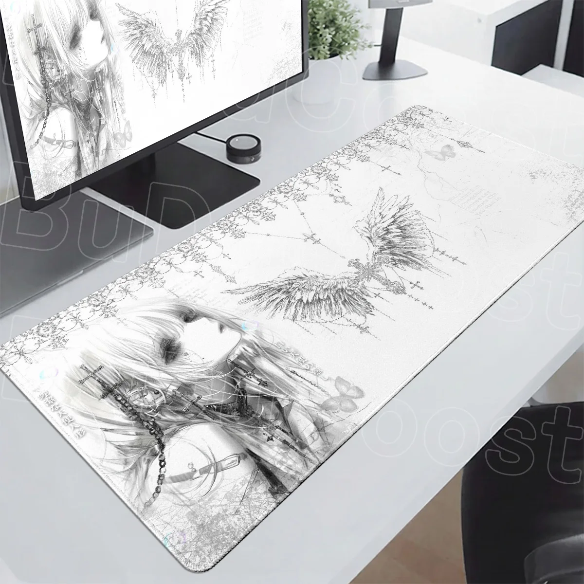 30x80cm Keyboard Rug Gray Anime Cute Angel Girl Mouse Pad Laptop Gaming Extend Deskmat PC Kawaii Gamer Non-slip Cabinet Mousepad