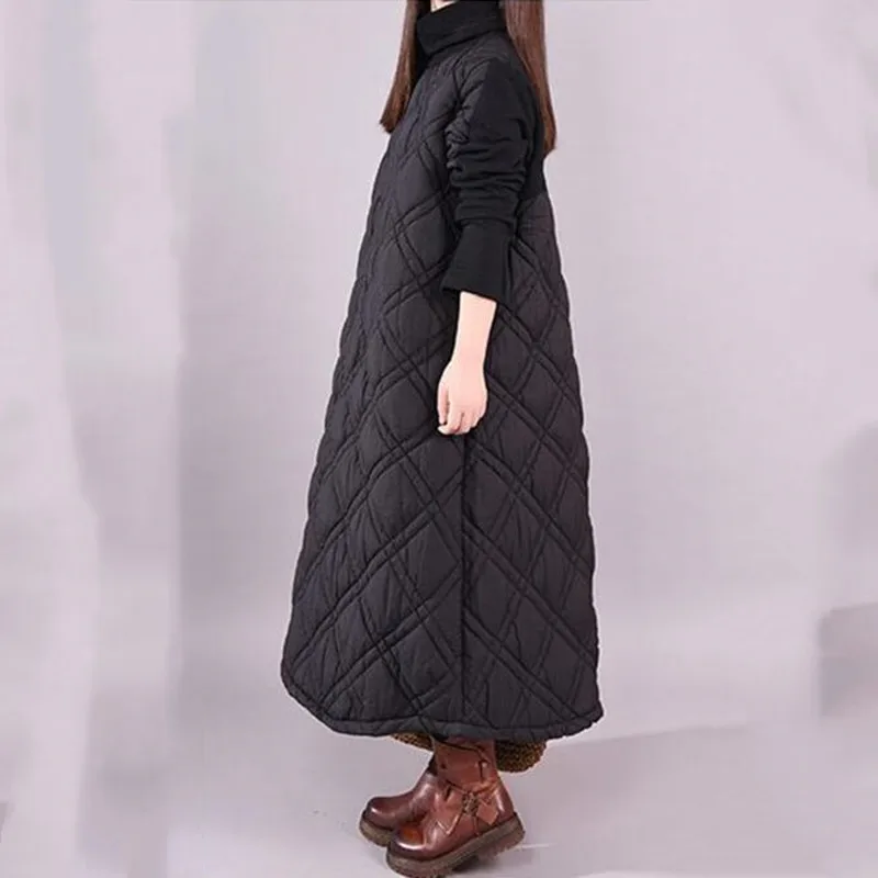 2024 Brand elegant Long Women\'s coat dress Plus Size Autunm and Winter maxi Jackets dress black coats Female Outerwear Parkas