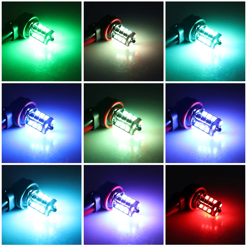 Luz de nevoeiro LED RGB com controle remoto para carro, H8, H1, H3, H7, LED 9005, luz de nevoeiro frontal, condução, luz de circulação, 5050, 2pcs