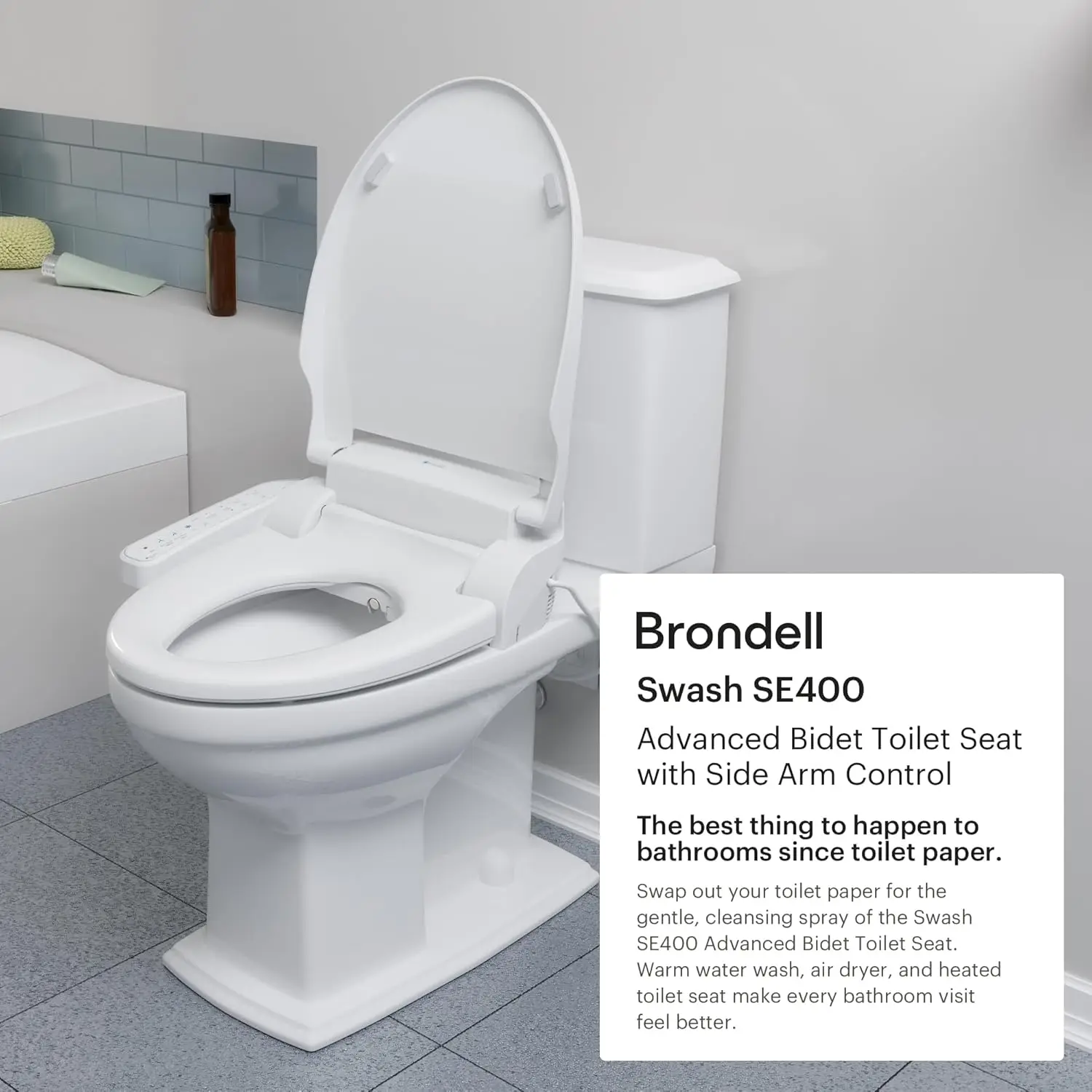 Brondell Swash SE400 Electric Bidet Toilet Seat With Heated Seat, Oscillating Stainless Steel Nozzle, Warm Air Dryer,Night Light