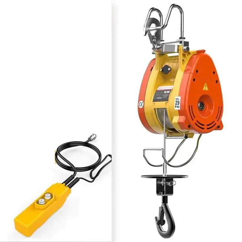 Wire Rope Electric 300kg 30M Electric Hoist Small Household Hoist Remote Control Portable Lifting Small Crane Double Hook