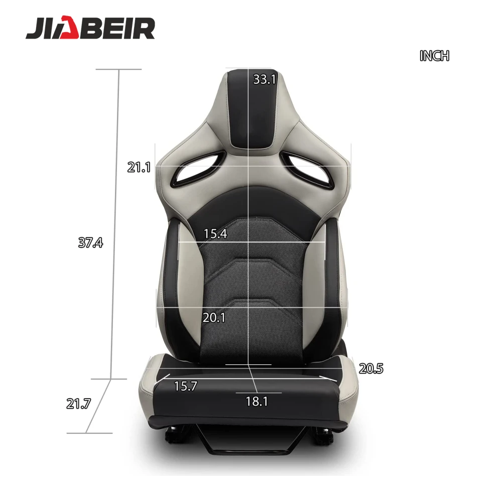 JBR9007 Recline Grey Leather Breathable Mesh Fabric Sport Bucket Racing Car Seat