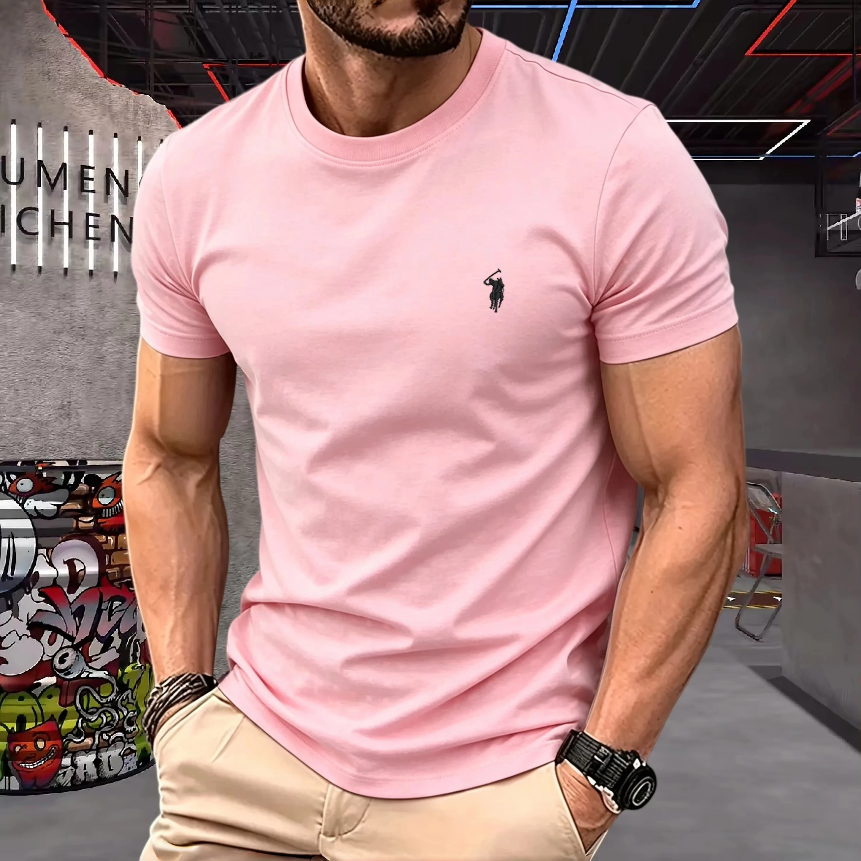 2026 Summer Men's 100% Pure Cotton Round Neck T-Shirt Pony Embroidery High Quality Short Sleeve Casual Sports Fashion Tops image 3