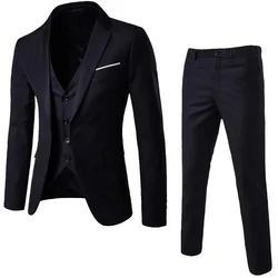 Man's 3-Piece Suit Set Party Business Wedding Jacket+Vest+Pants Sets Suit Blazer Casual Button Pants For Mens