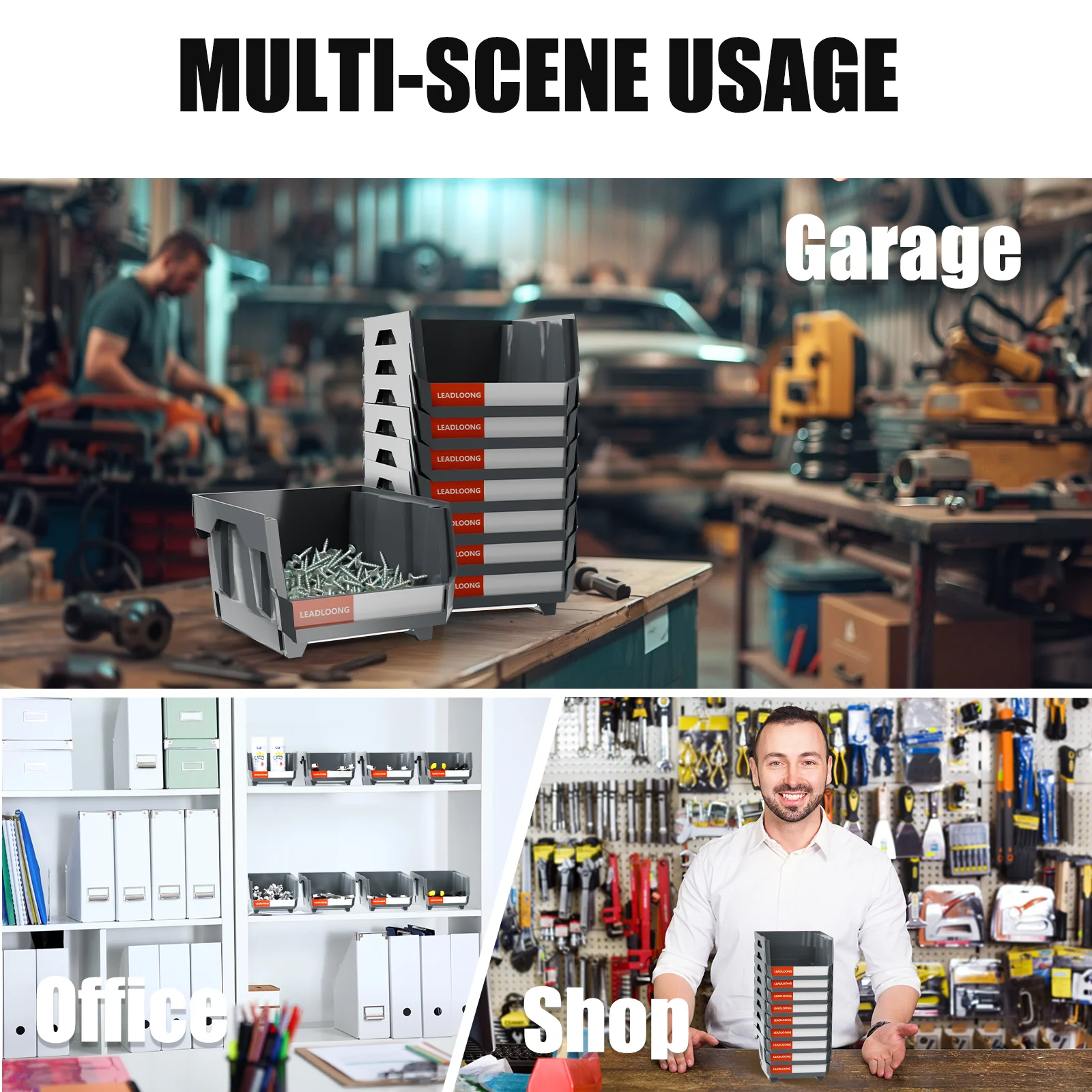 6/24pcs Gray Stackable Plastic Storage Box, Garage Storage Container, Garage Tool Storage And Organizer Box