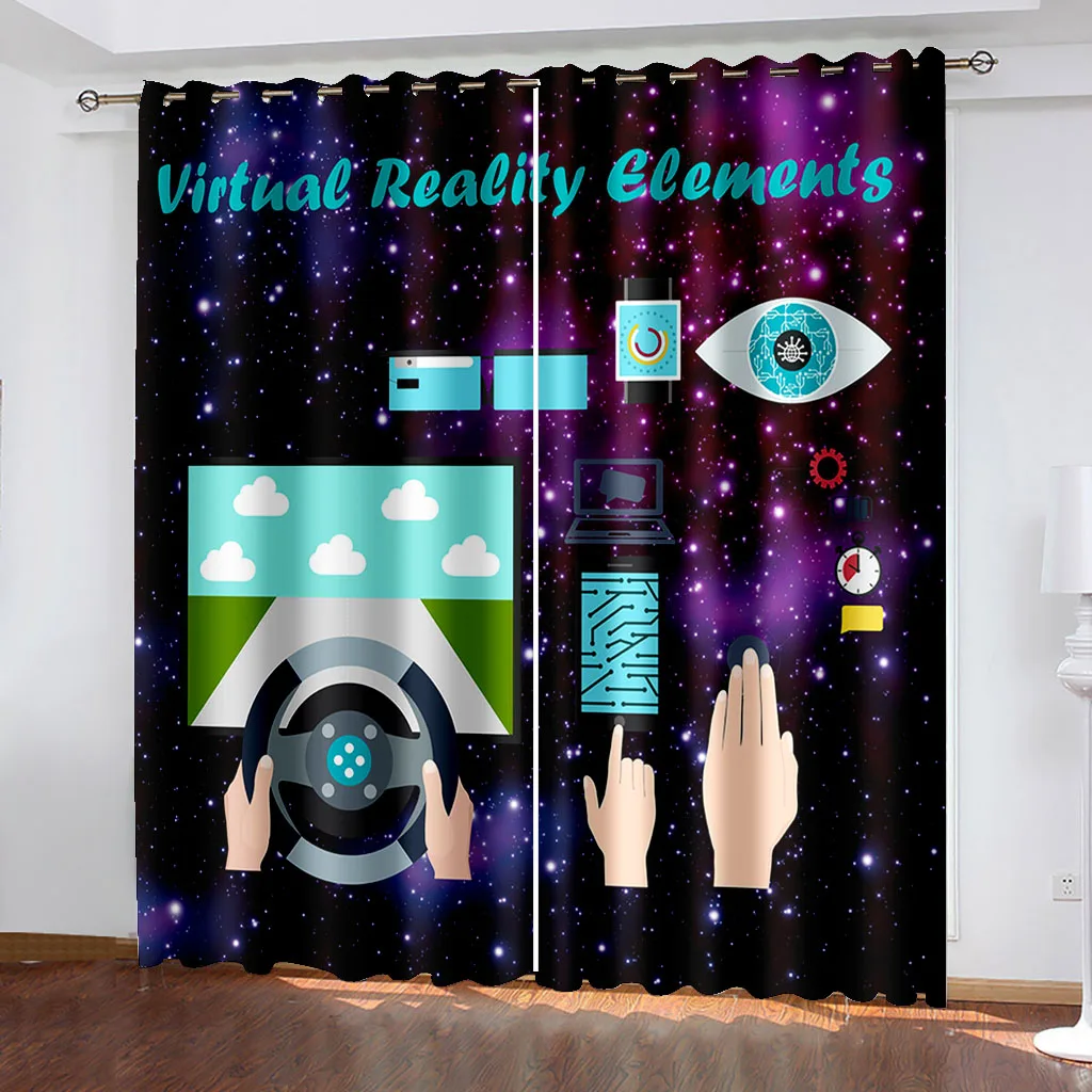 Custom purple stars game curtains 3D Window Curtain For Living Room office Bedroom