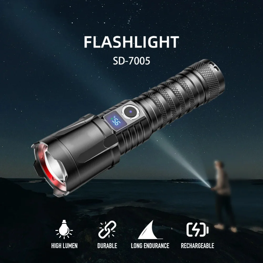 High Power Flashlight SuperFire 1000 Lumens Rechargeable Flashlight With Five Level Adjustable Flashlight Zoom Torch Lamp