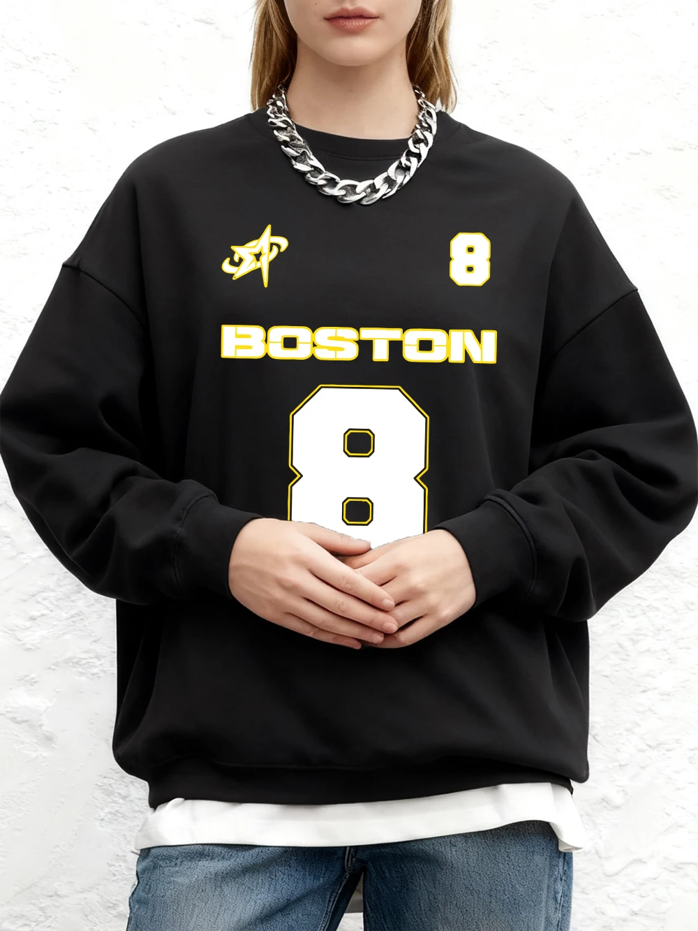 Boston 8 estrelas carta impressão sweatshirts das mulheres inverno solto hoodies velo quente jogger topos casual crewneck roupas femininas