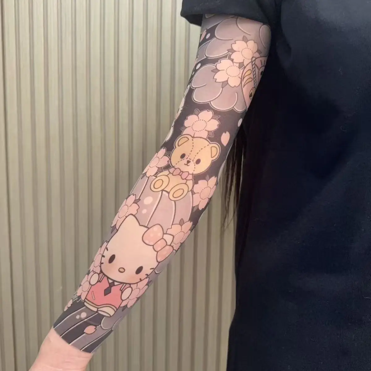 A Pair Hello Kitty Ultra-Thin Seamless Ice Sleeve Tattoo Design SunscreenUV ProtectionCuff Unisex Material Resistant Accessories