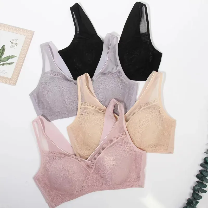 

Plus Stick On B C Cup Sexy Lace Bra For Women Large Size Full Coverage Fashion Black Lingerie Underwear M L LL 3L 4L 5L