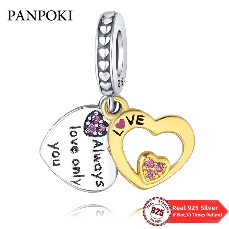 Original 925 Sterling Silver Forever Love Heart-shaped Charm Fit Pandora Bracelet Beads Pendant Women Wedding Party Diy Jewelry