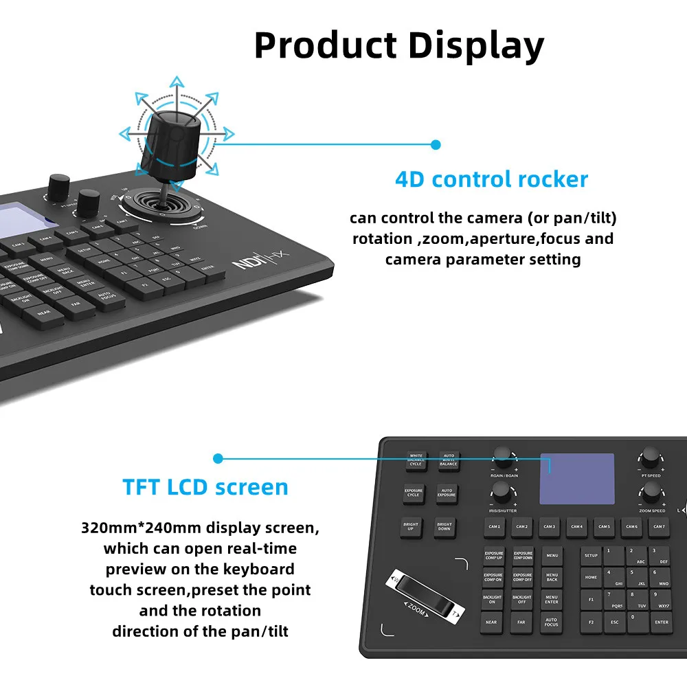 Imagem -05 - Hcstvcon Ndi Joystick Controller Teclado 3d Vídeo Conferência Igreja Live Streaming Controle da Câmera Ptz 255 Presets