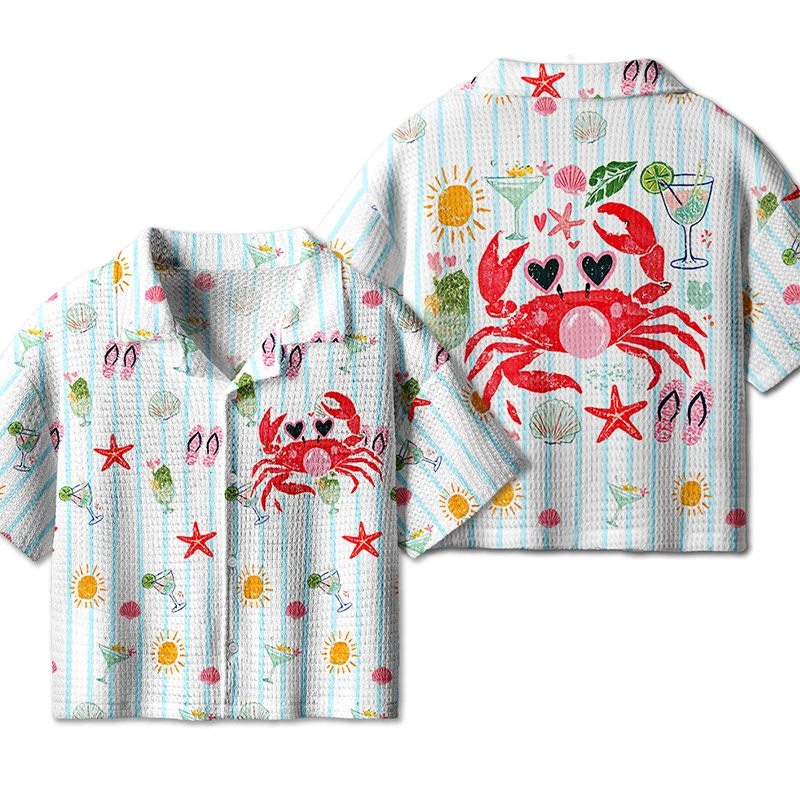

2026 Summer Men's Button Shirt Fashion Crab Blowing Bubble Printed New Large Loose Speed Drying Outdoor Sports Short Sleeve