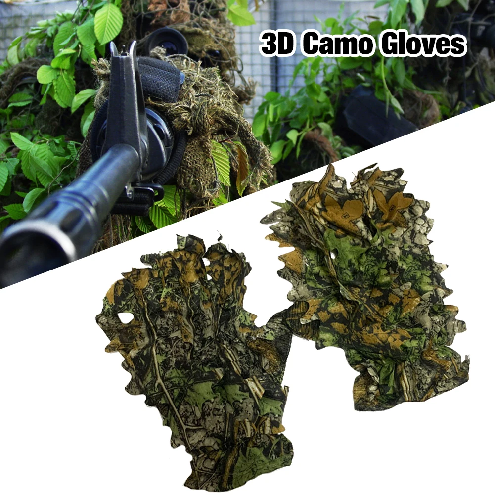 1 çift sinsi 3D Camo eldiven rahat kaymaz dayanıklı 3D yaprak eldivenleri iyi gizleme etkisi Paintball