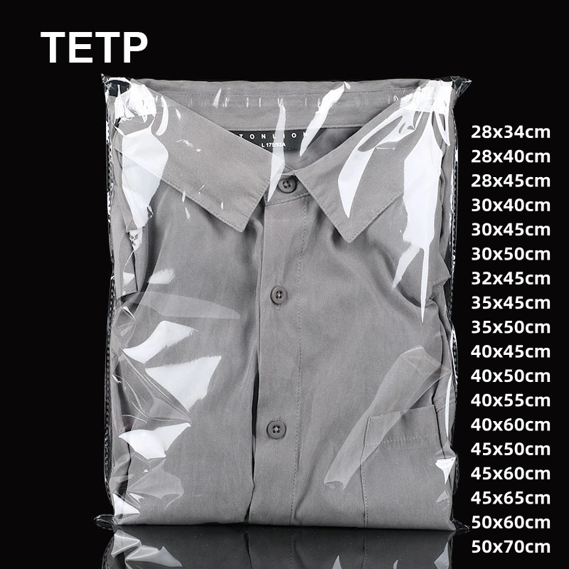 TETP 100Pcs Clear T-shirt Packaging Self Adhesive Bags Home Travel Pants Bath Towel Storage Gift Decoration OPP Cellophane