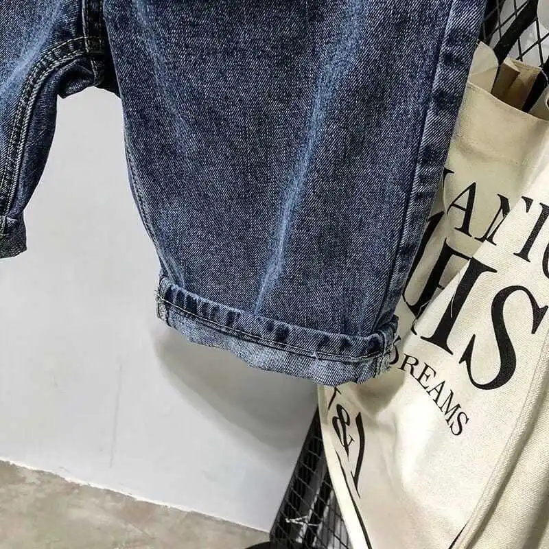 Celana pendek Denim kasual musim panas Harajuku Fashion mewah celana pendek panjang selutut pria Korea celana pendek ramping lurus Jeans pria desainer biru tua