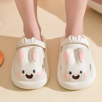 토끼 슬리퍼 클로그 클라우드 여자 어린이 만화 샌들, 재미있는 플립 플롭, 부드러운 미끄럼 방지 하우스, 홈 신발 플랫폼, 여성 슬라이드