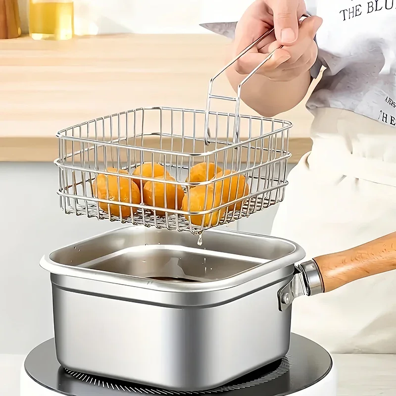 

Stainless Steel Fryer French Fries and Chicken Wings, Induction/Stove Compatible Pot, Household Small Oil Pot with Filter Screen